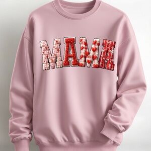 MAMA Valentine Sweatshirt Faux chenille. Plaid, Hearts, Coquette S M L XL new